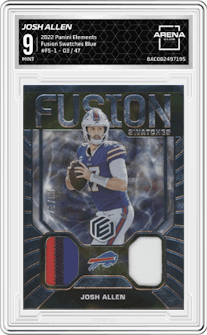 Josh Allen from the 2022 Panini Elements set featuring a Blue parallel graded by Arena Club and given an overall grade of 9.