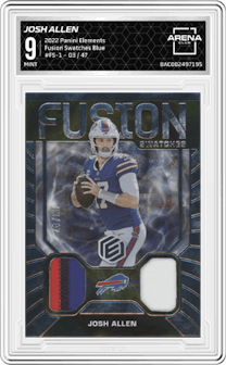 Josh Allen from the 2022 Panini Elements set featuring a Blue parallel and given an overall grade of 9.