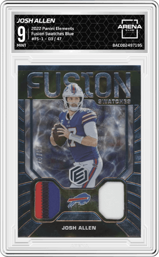 Josh Allen from the 2022 Panini Elements set featuring a Blue parallel graded by Arena Club and given an overall grade of 9.