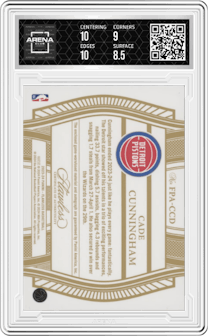 Cade Cunningham from the 2023-24 Panini Flawless set graded by Arena Club and given an overall grade of 9.