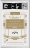 Manu Ginobili from the 2022-23 Panini Flawless set featuring a Emerald parallel graded by Arena Club and given an overall grade of 9.