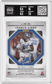Jahmyr Gibbs from the 2023 Panini Obsidian set featuring a Electric Etch Green parallel graded by Arena Club and given an overall grade of 8.