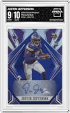 Justin Jefferson from the 2020 Panini Phoenix set featuring a Blue parallel graded by Arena Club and given an overall grade of 9.