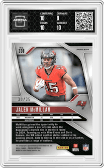 Jalen McMillan from the 2024 Panini Prizm set featuring a Red Shimmer parallel graded by Arena Club and given an overall grade of 9.5.