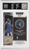 Karl-Anthony Towns from the 2021-22 Panini Obsidian set featuring a Electric Etch Green parallel graded by Arena Club and given an overall grade of 9.5.