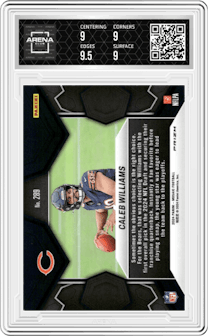 Caleb Williams from the 2024 Panini Mosaic set featuring a Pink Camo parallel graded by Arena Club and given an overall grade of 9.