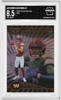 Jayden Daniels from the 2024 Panini Illusions set graded by Arena Club and given an overall grade of 8.5.