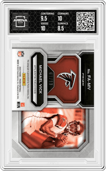 Michael Vick from the 2022 Panini Prizm set featuring a Gold parallel and given an overall grade of 9.