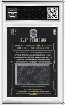 Klay Thompson from the 2012-13 Panini Timeless Treasures set graded by Arena Club and given an overall grade of 0.