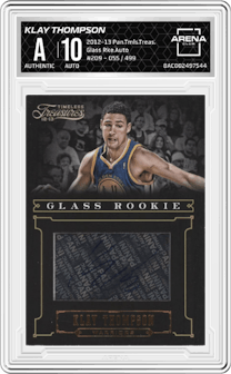 Klay Thompson from the 2012-13 Panini Timeless Treasures set graded by Arena Club and given an overall grade of 0.