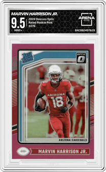 Marvin Harrison Jr.  from the 2024 Donruss Optic set featuring a Pink parallel graded by Arena Club and given an overall grade of 9.5.