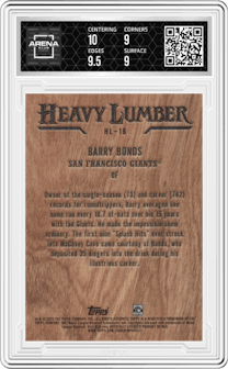 Barry Bonds from the 2025 Topps set graded by Arena Club and given an overall grade of 9.5.