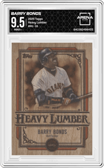 Barry Bonds from the 2025 Topps set graded by Arena Club and given an overall grade of 9.5.