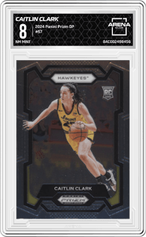 Caitlin Clark from the 2024 Panini Prizm Draft Picks set graded by Arena Club and given an overall grade of 8.