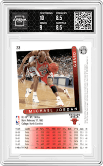 Michael Jordan from the 1993-94 Upper Deck  set graded by Arena Club and given an overall grade of 9.