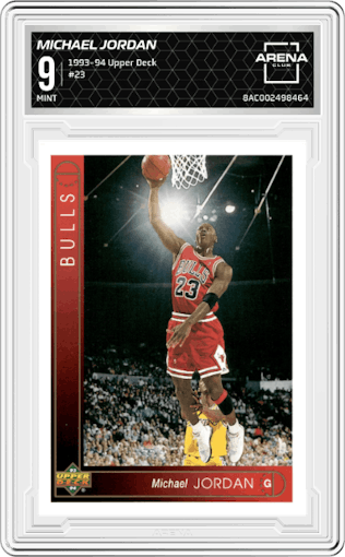 Michael Jordan from the 1993-94 Upper Deck  set graded by Arena Club and given an overall grade of 9.