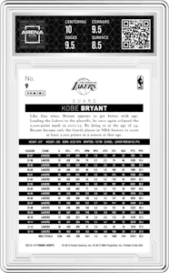 Kobe Bryant from the 2013-14 Panini NBA Hoops set graded by Arena Club and given an overall grade of 9.