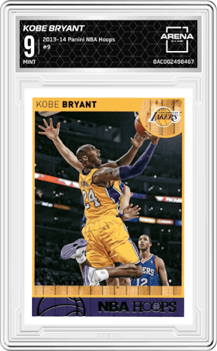 Kobe Bryant from the 2013-14 Panini NBA Hoops set graded by Arena Club and given an overall grade of 9.