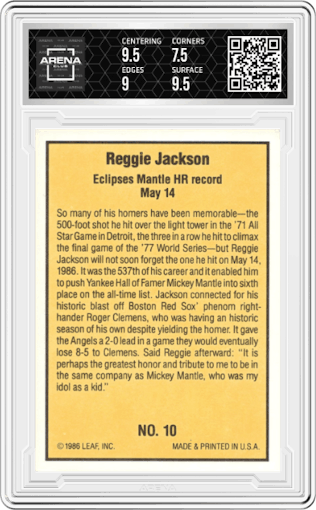 Reggie Jackson from the 1986 Donruss Highlights set graded by Arena Club and given an overall grade of 8.