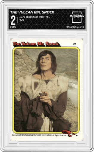 The Vulcan Mr. Spock from the 1979 Topps Star Trek The Motion Picture set graded by Arena Club and given an overall grade of 2.