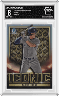 Aaron Judge from the 2023 Bowman Chrome set graded by Arena Club and given an overall grade of 8.