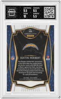 Justin Herbert from the 2020 Panini Select set graded by Arena Club and given an overall grade of 6.