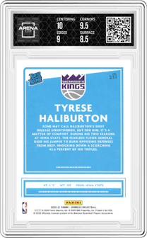 Tyrese Haliburton from the 2020-21 Panini Donruss set graded by Arena Club and given an overall grade of 9.