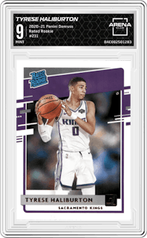 Tyrese Haliburton from the 2020-21 Panini Donruss set graded by Arena Club and given an overall grade of 9.