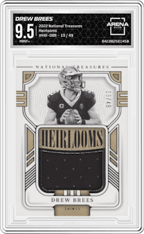 Drew Brees from the 2022 Panini National Treasures set graded by Arena Club and given an overall grade of 9.5.