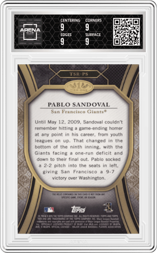 Pablo Sandoval from the 2015 Topps Tier One set graded by Arena Club and given an overall grade of 9.