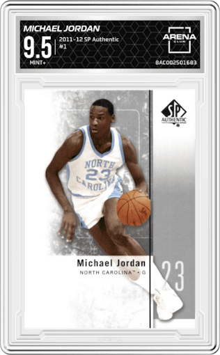 Michael Jordan from the 2011-12 SP Authentic set graded by Arena Club and given an overall grade of 9.5.