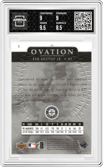 Ken Griffey Jr. from the 1999 Upper Deck Ovation set graded by Arena Club and given an overall grade of 9.