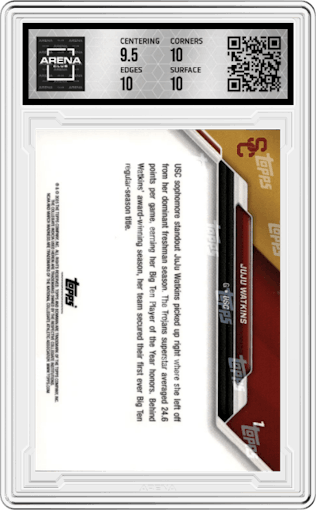 Juju Watkins from the 2024 Bowman U Now March Madness set graded by Arena Club and given an overall grade of 10.