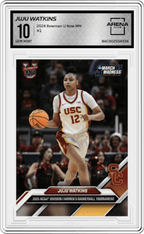 Juju Watkins from the 2024 Bowman U Now March Madness set graded by Arena Club and given an overall grade of 10.