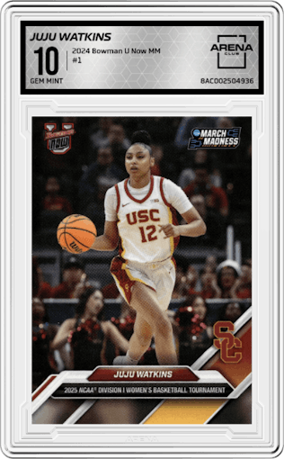 Juju Watkins from the 2024 Bowman U Now March Madness set graded by Arena Club and given an overall grade of 10.