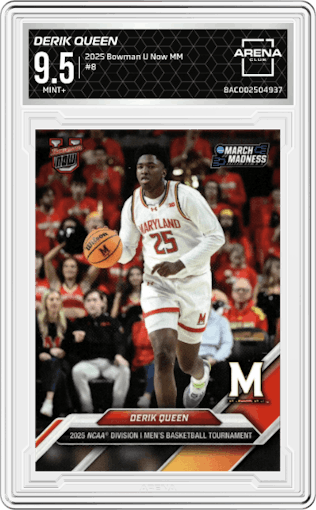Derik Queen from the 2025 Bowman U Now NCAA March Madness set graded by Arena Club and given an overall grade of 9.5.