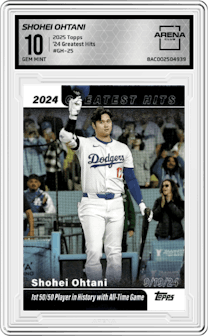 Shohei Ohtani from the 2025 Topps set graded by Arena Club and given an overall grade of 10.