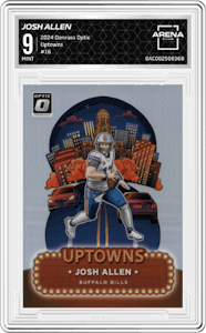 Josh Allen from the 2024 Donruss Optic set graded by Arena Club and given an overall grade of 9.