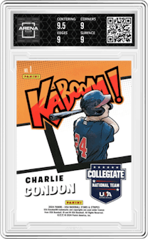 Charlie Condon from the 2024 Panini USA Baseball Stars & Stripes set and given an overall grade of 9.