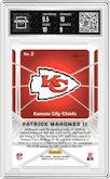 Patrick Mahomes II from the 2024 Panini Obsidian set featuring a Blue parallel graded by Arena Club and given an overall grade of 9.5.