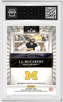J.J. McCarthy from the 2023 Panini Select set graded by Arena Club and given an overall grade of 0.