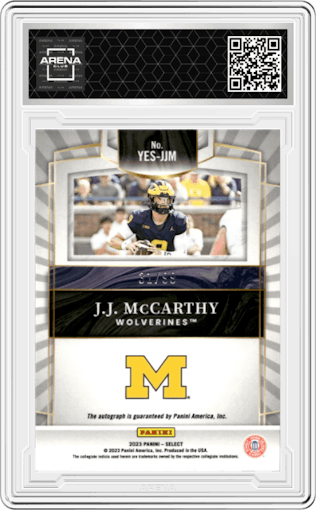 J.J. McCarthy from the 2023 Panini Select set graded by Arena Club.