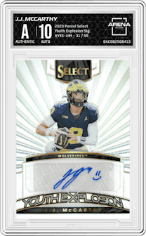 J.J. McCarthy from the 2023 Panini Select set graded by Arena Club and given an overall grade of 0.