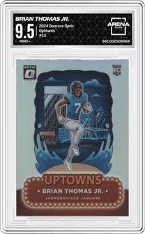 Brian Thomas Jr. from the 2024 Donruss Optic set graded by Arena Club and given an overall grade of 9.5.