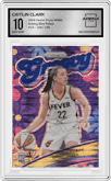 Caitlin Clark from the 2024 Panini Prizm WNBA set featuring a Blue Pulsar parallel graded by Arena Club and given an overall grade of 10.