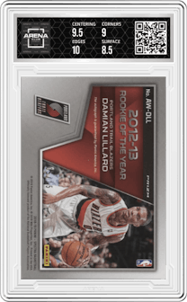 Damian Lillard from the 2018-19 Panini Spectra set featuring a Neon Pink parallel and given an overall grade of 9.