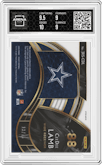 CeeDee Lamb from the 2020 Panini Select set featuring a White Prizm parallel graded by Arena Club and given an overall grade of 9.5.