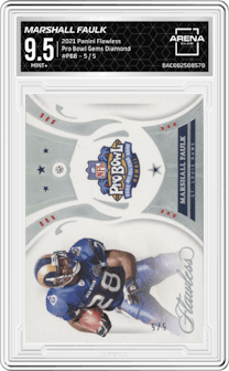 Marshall Faulk from the 2021 Panini Flawless set featuring a Diamond parallel and given an overall grade of 9.5.