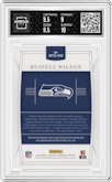 Russell Wilson from the 2019 Panini National Treasures set featuring a Prime parallel graded by Arena Club and given an overall grade of 9.5.