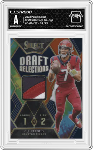 C.J. Stroud from the 2023 Panini Select set featuring a Tie-Dye parallel graded by Arena Club.